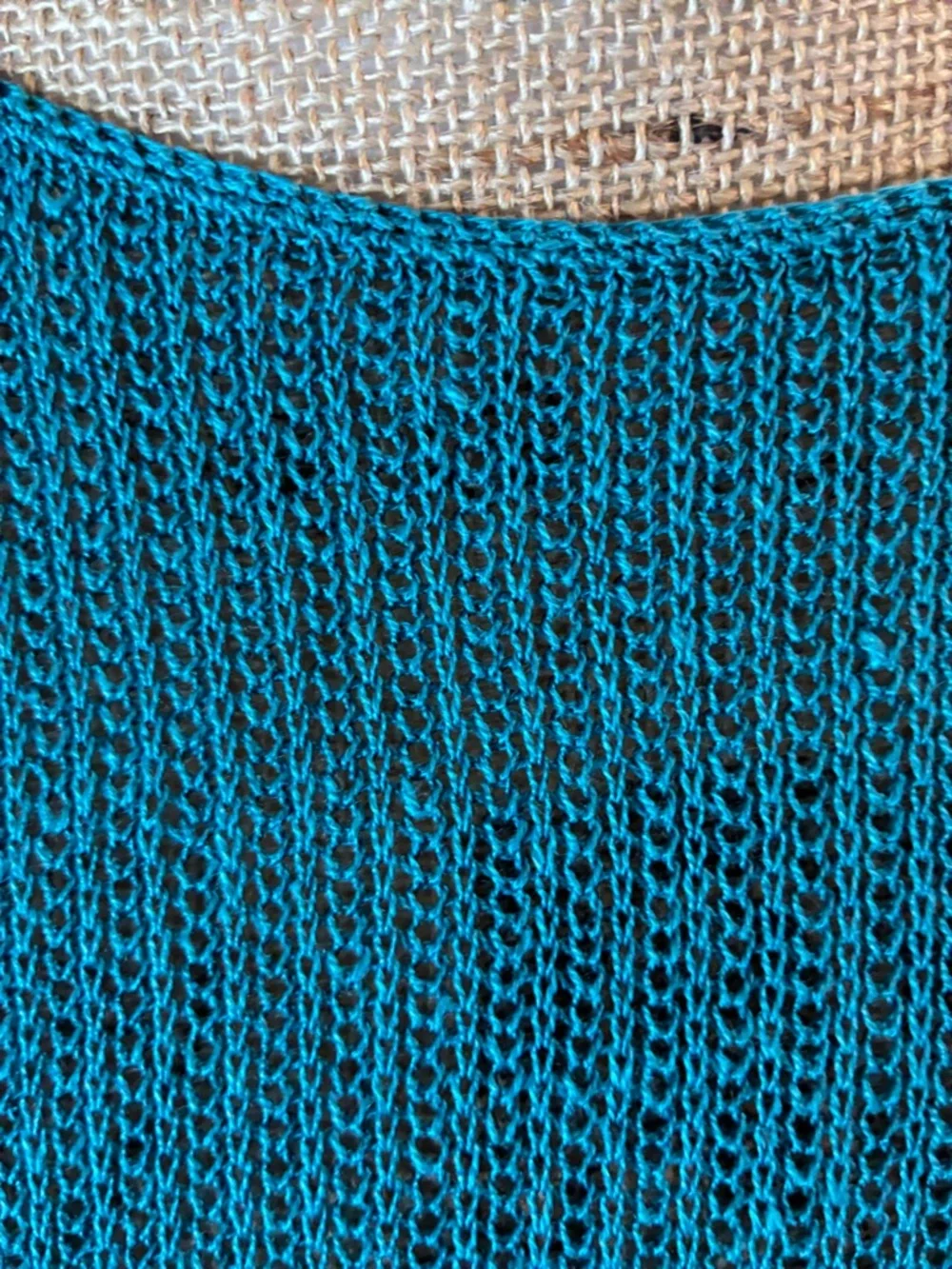 J. Jill Linen Blend Tunic Sweater Aqua Blue Open Knit Beachy Artsy M